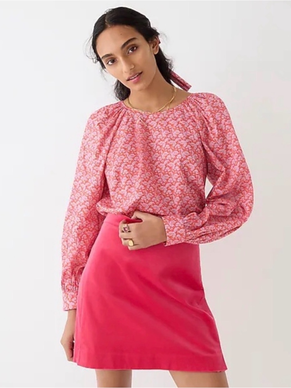 J. Crew Red & Purple Floral Long-Sleeve Peasant Blouse with Liberty fabric XXS